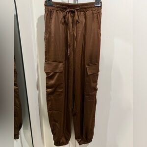 Brown satin cargo pants